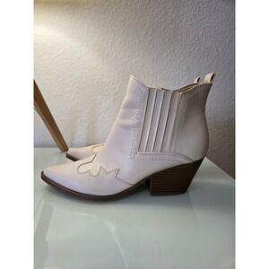 Size 8 Womens Ivory Western Ankle Boots Pointed Toe Cowgirl Booties Casual Shoes